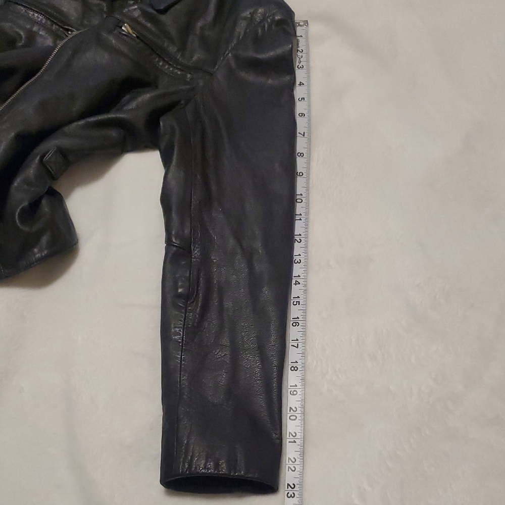 Guess Women's Black Genuine Leather Zip Jacket With Zippered Chest Pockets - Picture 13 of 16